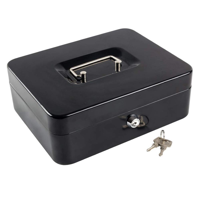 KYODOLED Metal Cash Box with Money Tray and Lock,Money Box with Cash Tray,Cash Drawer,11.81"x 9.45"x 3.54" Black X Large - Image 1